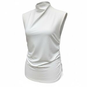 Jason Wu White Sleeveless Mock Neck Ruched Top Size Medium EUC Basic White Cowl